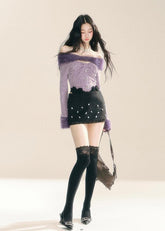 Thin Purple Knit Crop Top